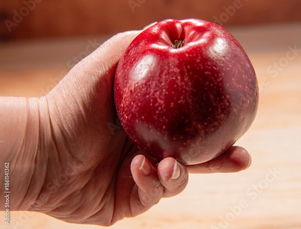 Obraz Red ripe apple in hand