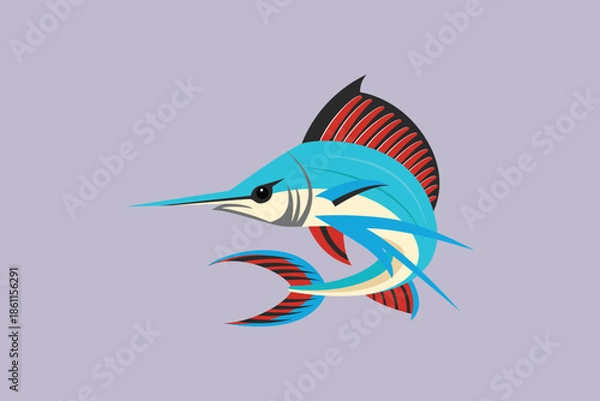 Fototapeta Sea animals Concept. Colored flat vector illustration isolated