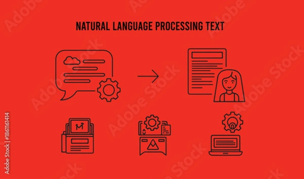 Obraz Natural language processing text, AI document, semantic nodes, chatbot message, text analysis magnifier, language AI brain