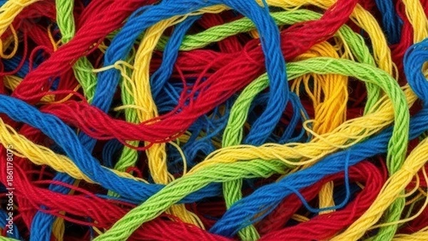 Obraz A vibrant tangle of colorful embroidery floss threads in a close up view