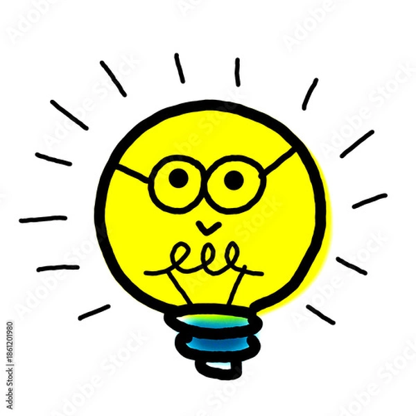 Obraz Light bulb idea , hand drawn , icon cartoon , white background