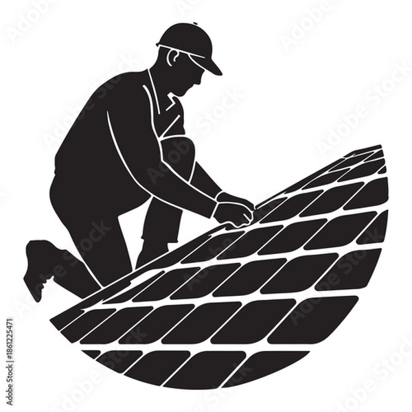 Obraz  Worker carefully installing and maintaining solar panels for sustainable energy