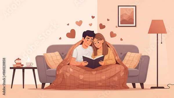 Obraz Couple enjoying a cozy reading session