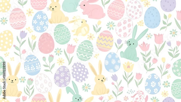 Obraz Colorful easter pattern with bunnies and eggs