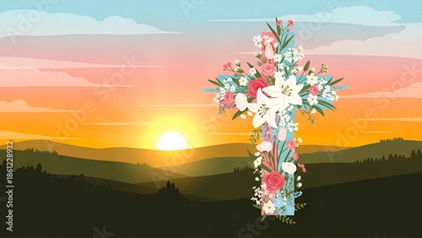 Obraz Floral cross at sunset