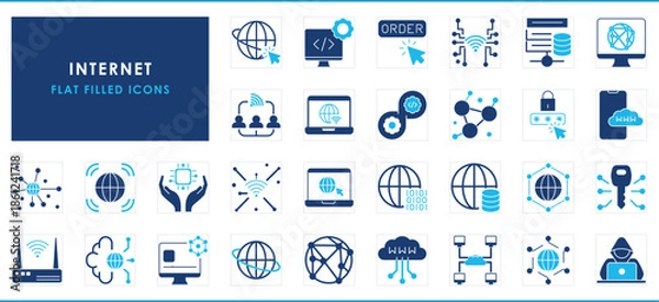 Fototapeta Internet related flat icons set. Solid icons pack.