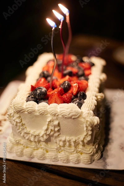 Fototapeta Birthday cake and candles