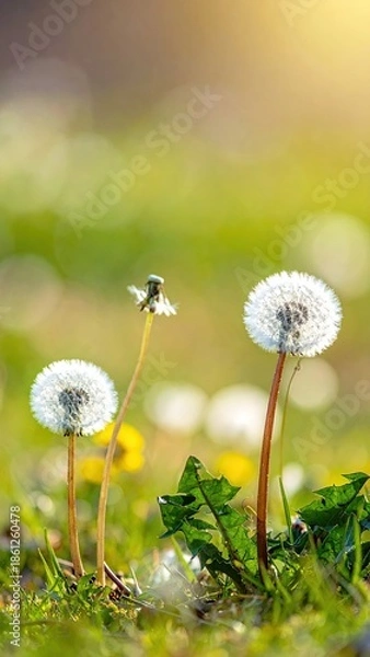 Obraz Dandelions in sunlit field