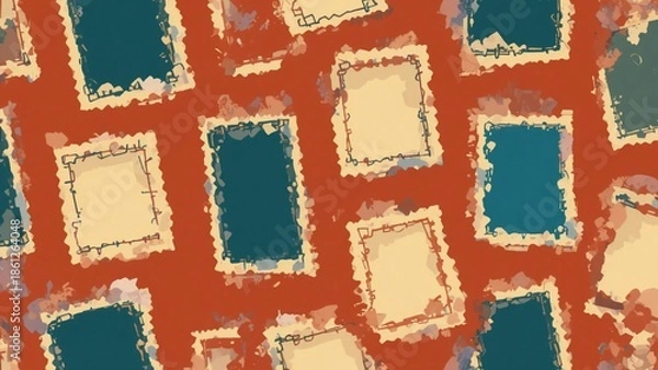 Obraz A seamless postage stamp frame outline pattern illustration background scattered evenly