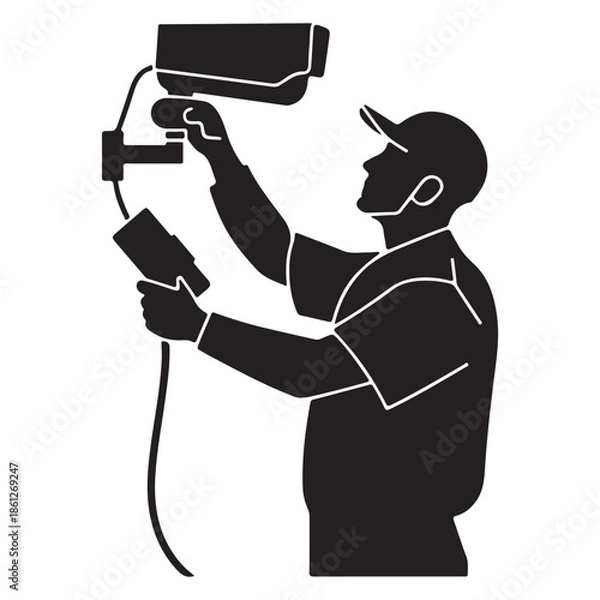 Obraz  A professional technician installing or maintaining a security camera system
