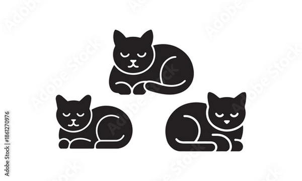 Obraz Cute Sleeping Cat Silhouette Set