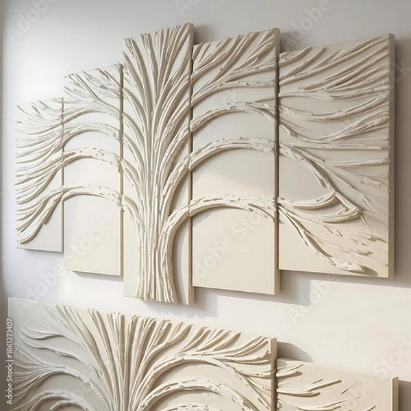 Obraz White decorative wall panels with tree and wave patterns wall decorative panels tree pattern