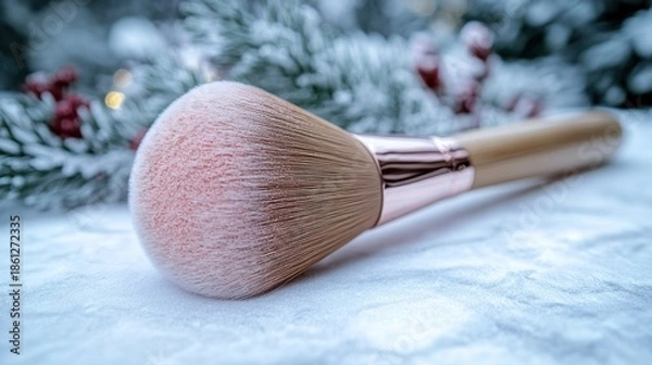Obraz Fluffy makeup brush on snowy surface