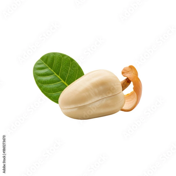 Fototapeta Cashew nut with shell and leaf