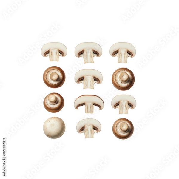 Obraz Fresh Mushrooms isolated on Transparent Background