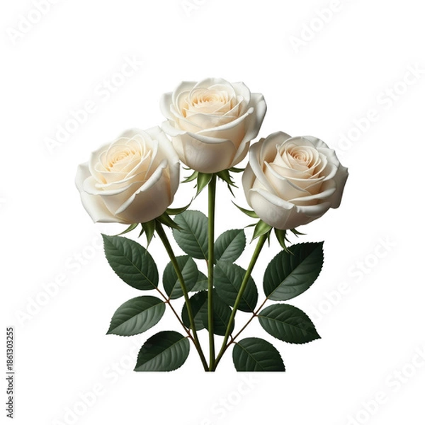 Obraz Three White Roses Against Transparent Background