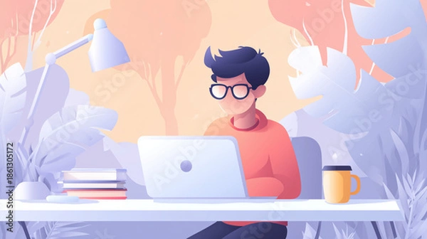 Obraz Cartoon Character - Diverse Freelancer Working