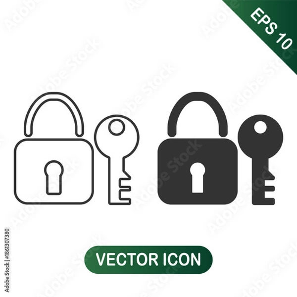 Obraz Outline and Solid Padlock Key Icons for Security