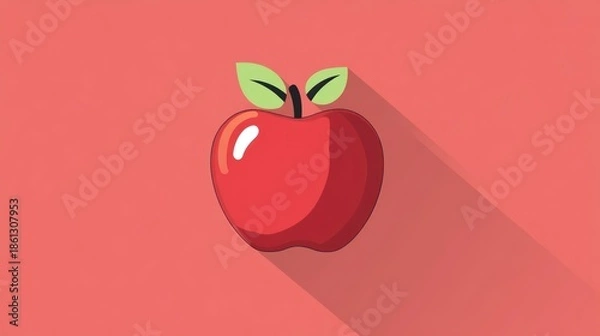Obraz Vibrant red apple illustration against a solid colored background with shadow