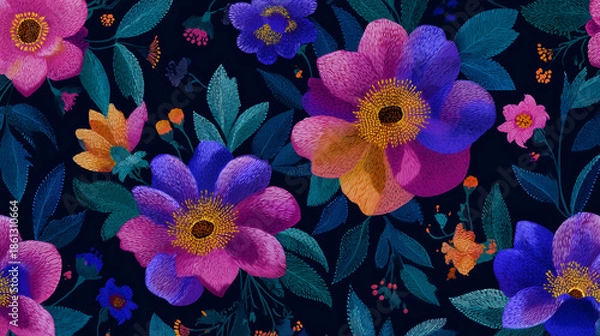 Obraz Embroidery-Inspired Floral Vector Pattern
