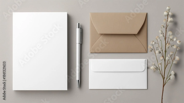 Fototapeta Stationery Mockup - Notebook, Pen, Envelope