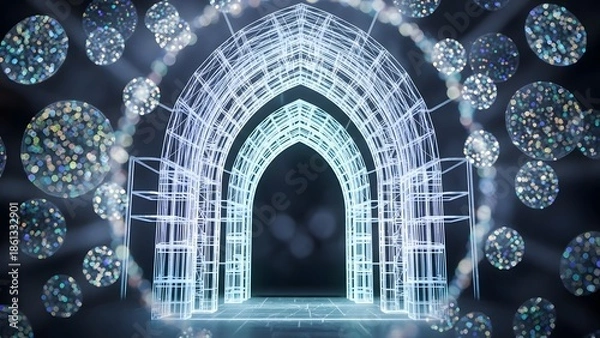 Obraz Wireframe Architectural Archway with Floating Orbs