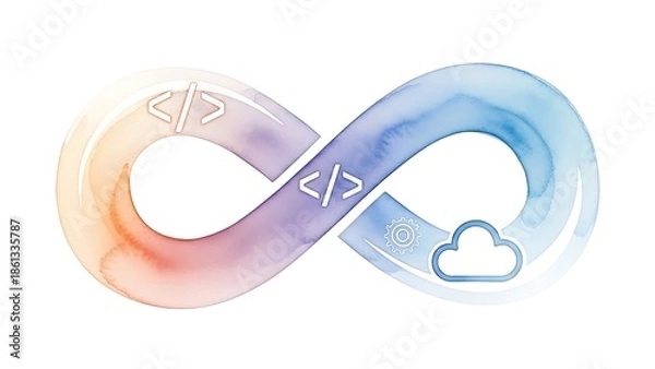 Obraz Infinite Code Logo with Cloud and Connectivity Symbols