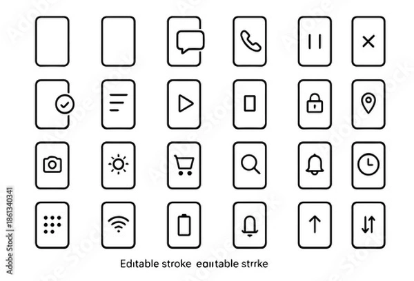 Obraz Editable Stroke UI Icon Set – Mobile App Interface Line Icons Collection