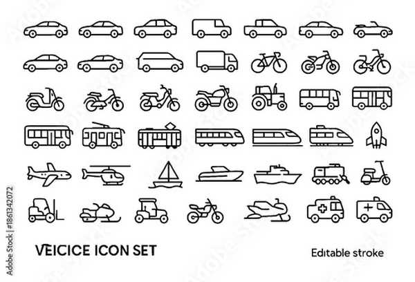 Obraz Vehicle Line Editable Icon Set