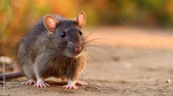 Obraz Fancy rat with long whiskers peacefully looking forward