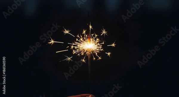 Obraz Sparkler Held by Hand Against Dark Background