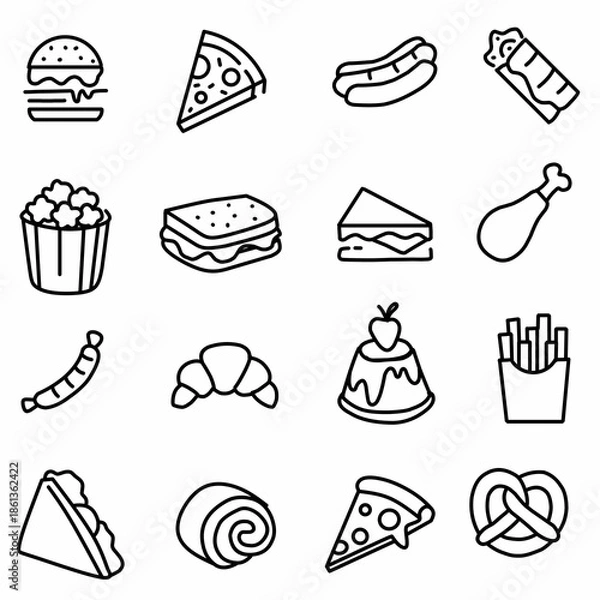 Obraz Fast food flat icon set