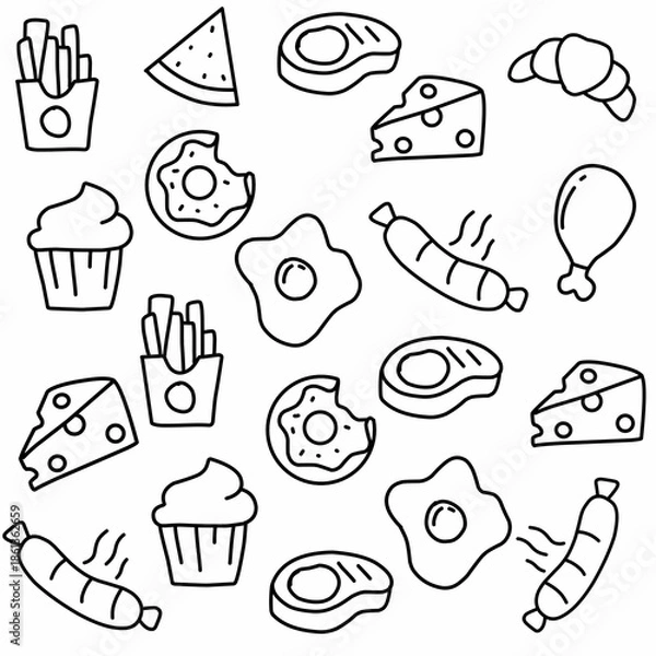 Obraz Fast food flat icon set