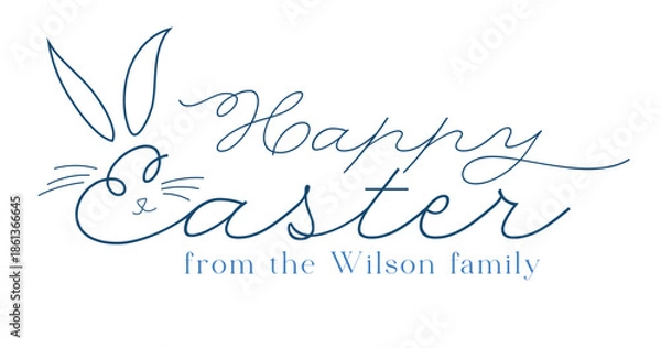 Obraz Happy Easter Script Lettering with Cute Bunny Line Border