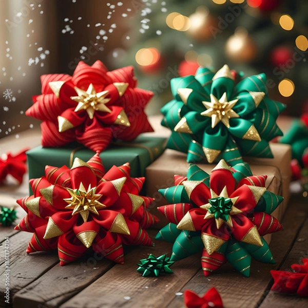 Fototapeta A set of 4 Christmas bows