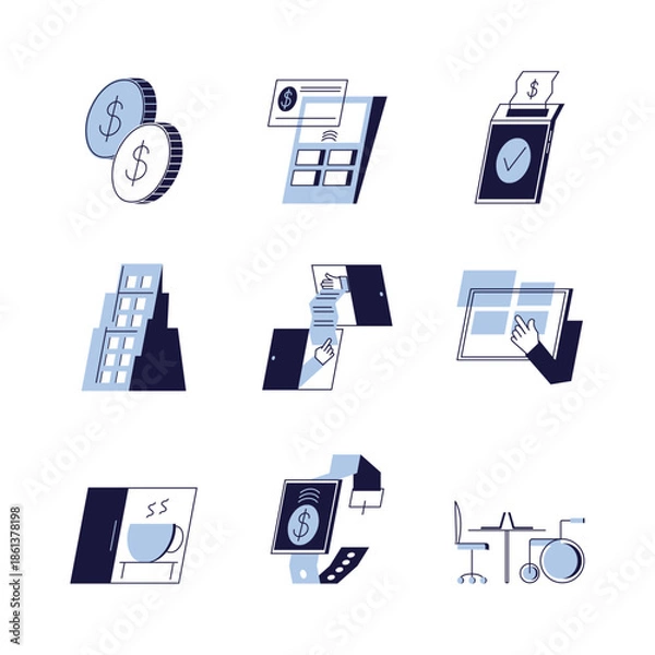 Obraz Modern Dynamic Office Work Illustration Set