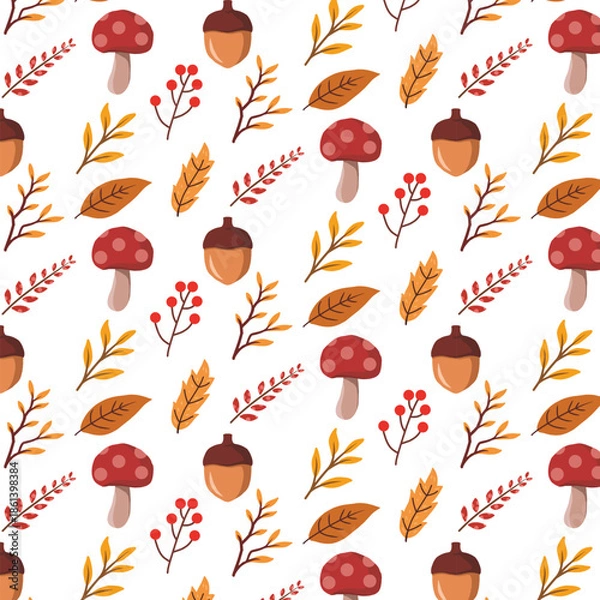 Obraz seamless autumn forest elements pattern on white background