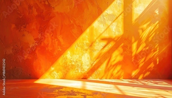 Obraz Sunlight streaming through window casting shadows on orange wall.