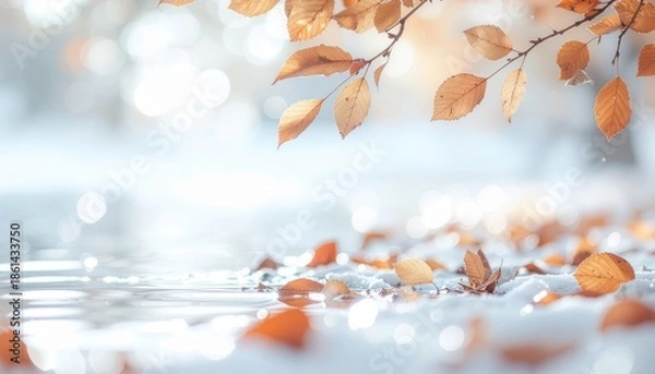 Fototapeta カラフルで明るい光の背景ボケ画像　秋の紅葉、木々、公園のイメージ　木漏れ日の柔らかな日差しの風景