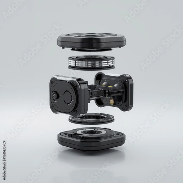 Obraz Exploded technical view of electronic smart device components on white background