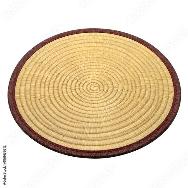 Obraz Round woven mat with concentric circles, bordered by brown material