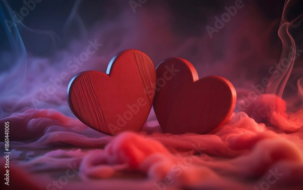 Obraz Red hearts on dark romantic background