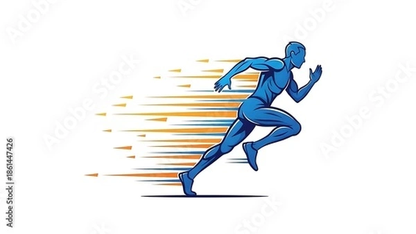Fototapeta Dynamic blue runner speeding forward with motion blur background