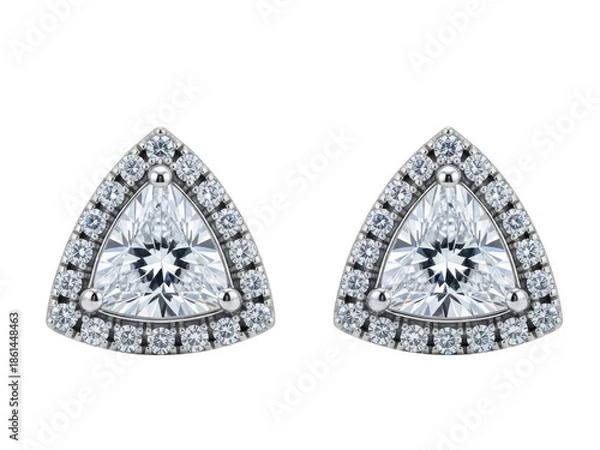Obraz Elegant triangle diamond earrings isolated on transparent background