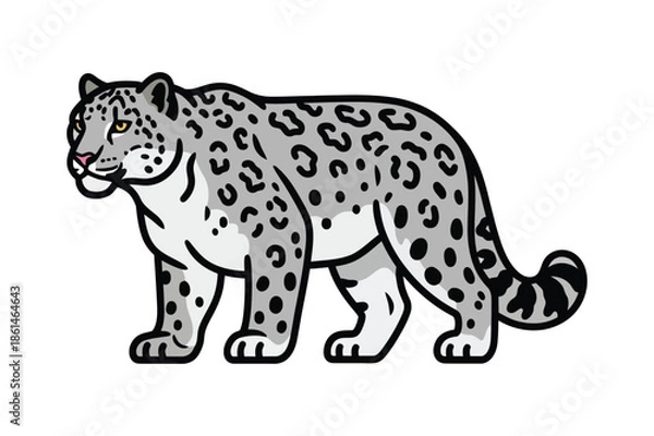 Obraz Snow leopard vector illustration standing, isolated on white background