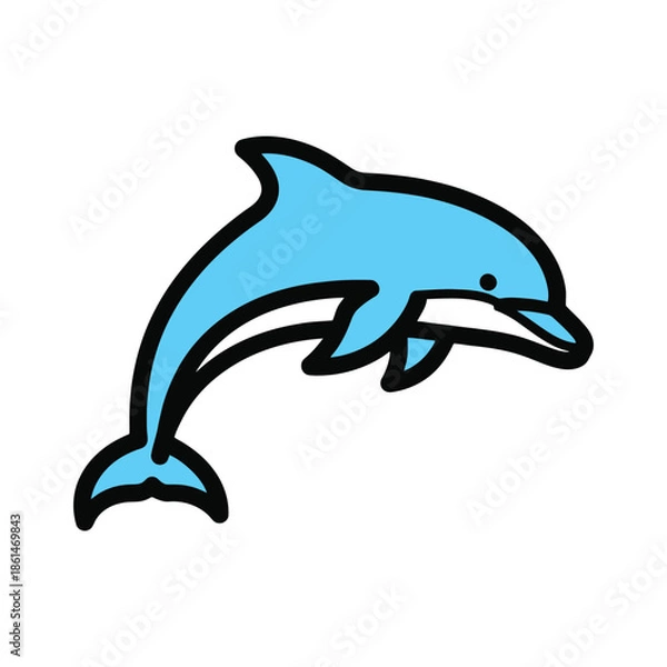 Obraz Jumping blue dolphin vector illustration isolated on white background.