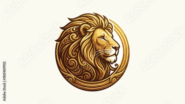 Obraz Majestic Golden Lion Head Profile in Ornate Circle.
