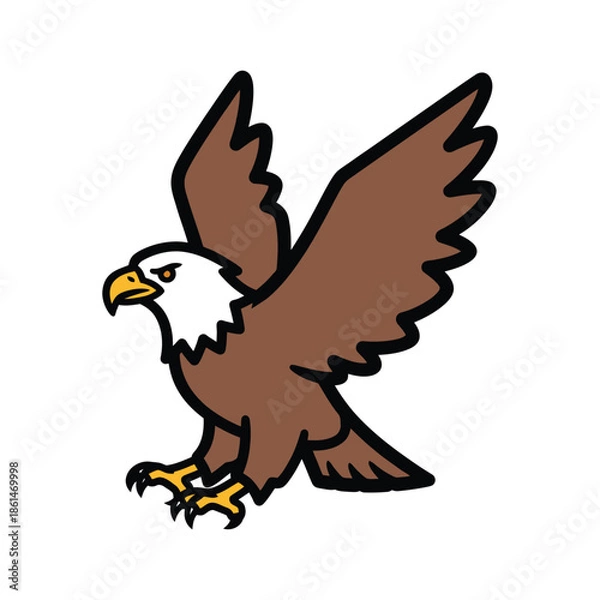 Obraz American bald eagle mascot with spread wings, flat vector design