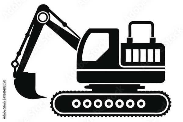Fototapeta excavator silhouette line art vector illustration with a white background
