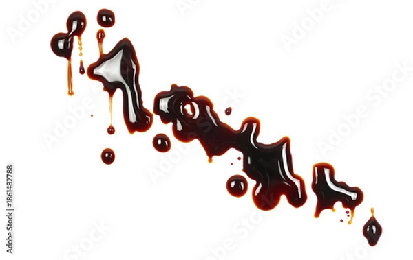 Obraz Spilled soy sauce, isolated on white background, top view
